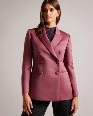 Blazer Ted Baker Double Breasted Satin Boyfriend Violette Foncé Femme | XDQ-06234473